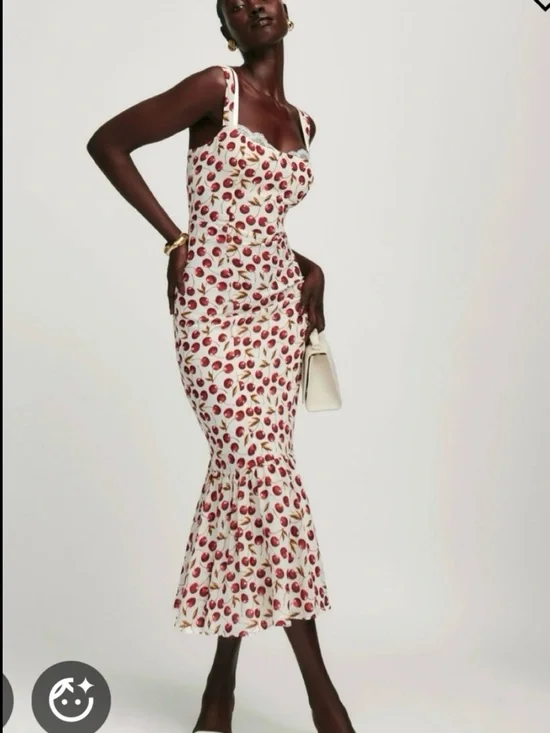 Reformation White Maxi Dress with Red Cherry Print - Picture 1 of 1